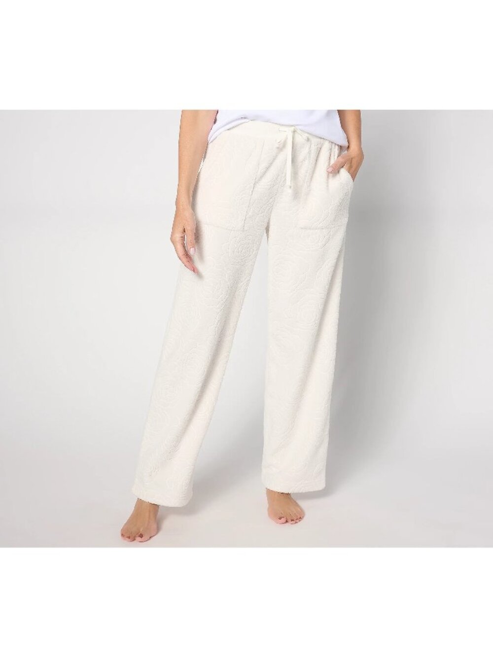 Berkshire Homewear Lounge Pants Large Embossed Spa Knit Straight Leg White NEW